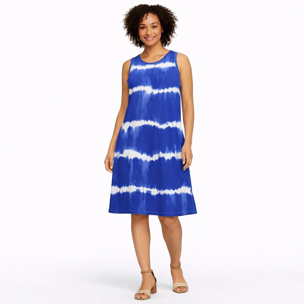 Zuda Tie-Dye Sleeveless A-Line Knit Dress Blue White XXS